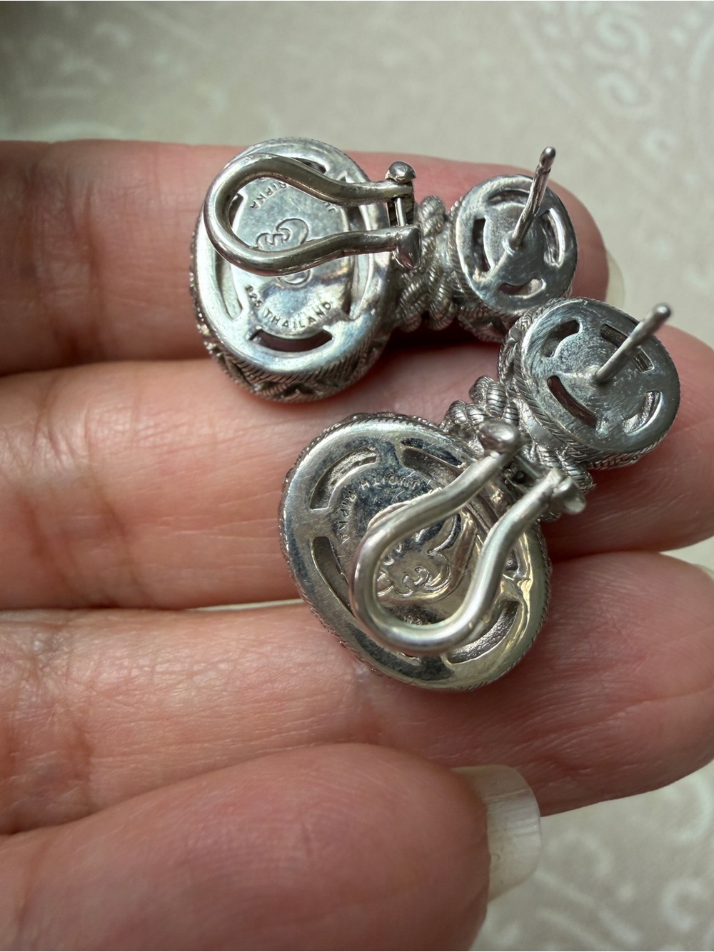 JUDITH RIPKA STERLING SILVER PINK OPAL EARRINGS RARE ! - Picture 4 of 5